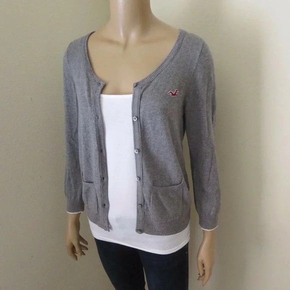 Hollister Cardigan Size Large Sweater Gray - Picture 3 of 6